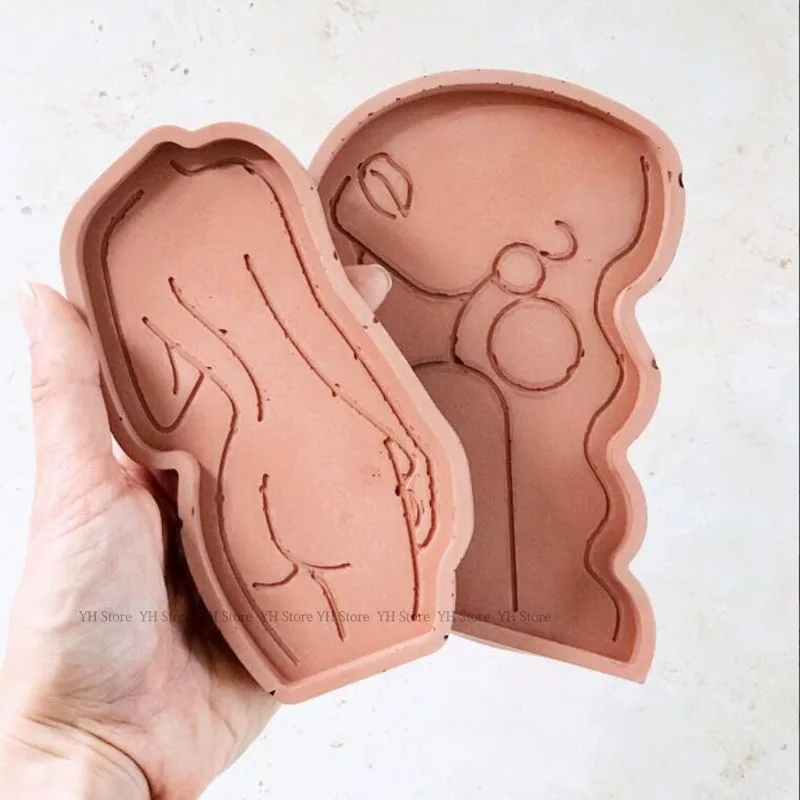 Plaster Tray Silicone Mold Jesmonite Jewelry Dish Female Body Shape Coaster Resin Molds for Cement Concrete Storage Tray Molds