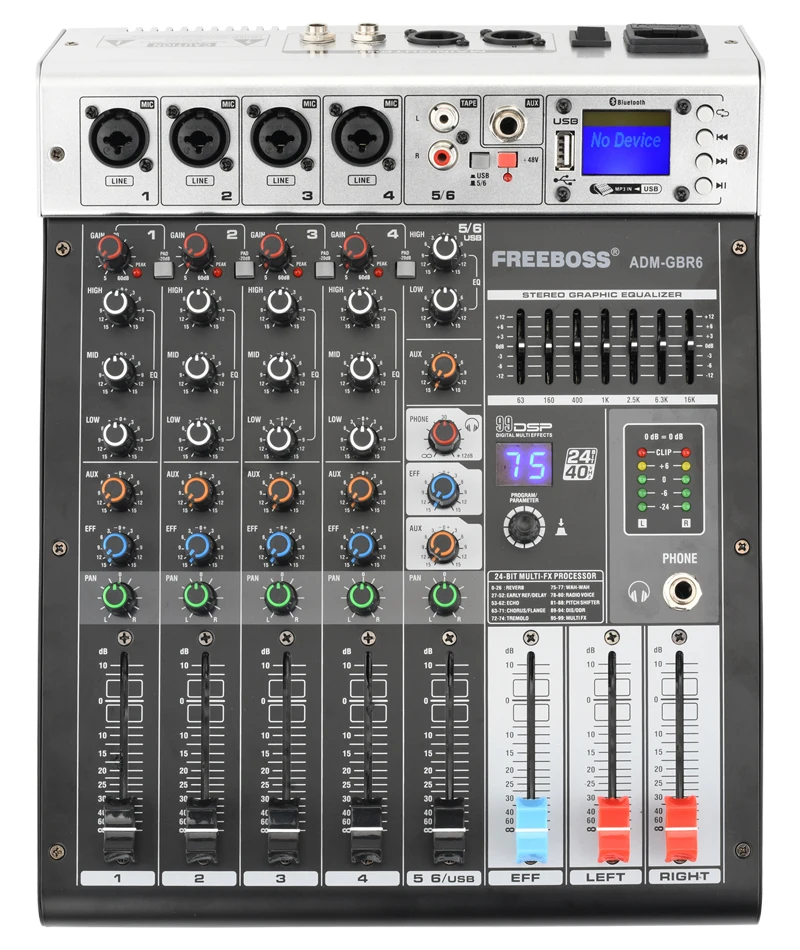 Freeboss 99DSP 6/8 canali Mixer di alimentazione Audio USB registrazione PC Bluetooth Karaoke 48V Phantom DJ Mixer Console Table ADM-GBR6/8