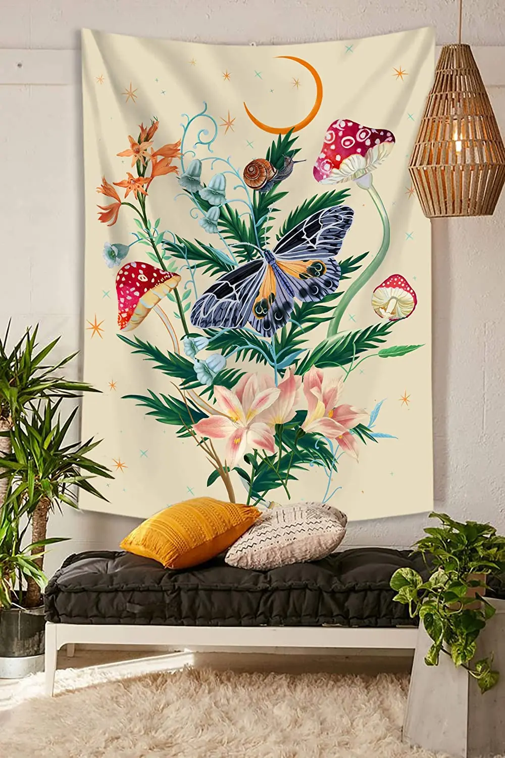 

Butterfly and Flower Moon and Stars Tapestry Background Wall Covering Home Decoration Blanket Bedroom Wall Hanging Tapestries