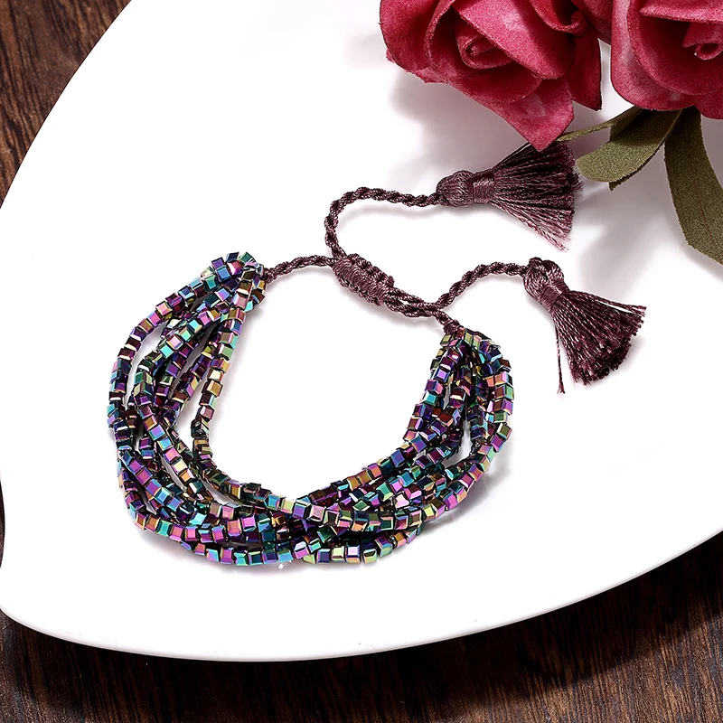 أساور محب يدوية الصنع للرجال والنساء ، والأقلية الأصلية ، حبات الأرز ، المنسوجة ، متعددة الطبقات ، شرابة ، النمط الوطني ، الموضة #3