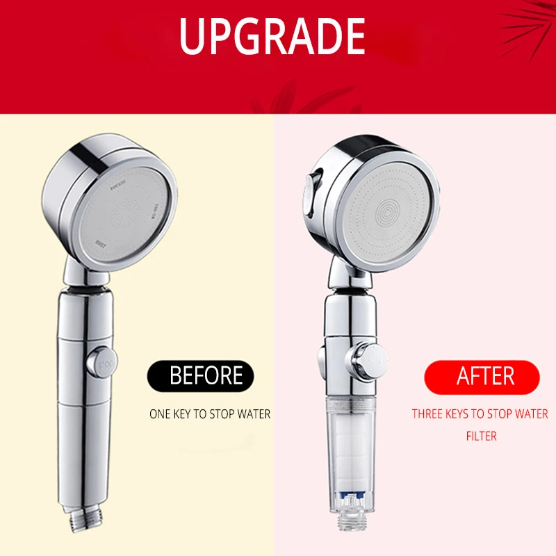 SHAI New Arrival Handheld Shower Head One Key To Stop Water With Filter Shower Head 3 Functions Saving Water High Pressure Showe