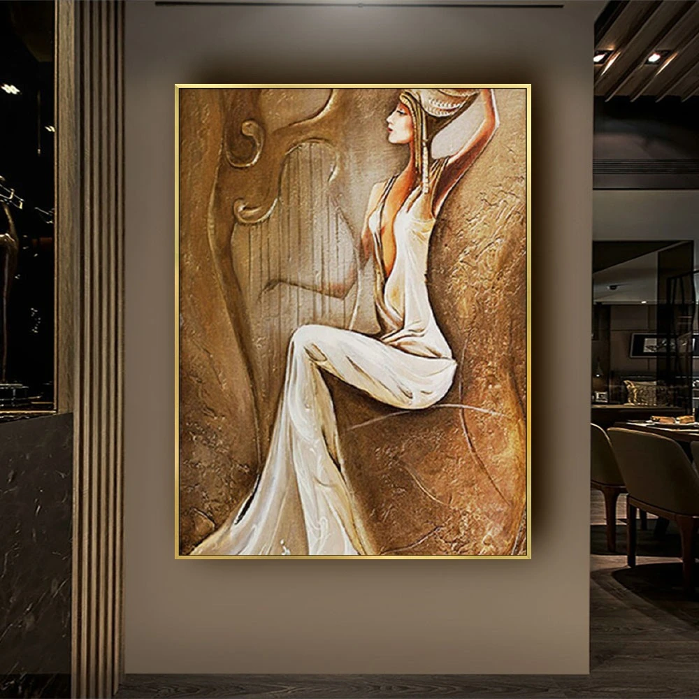 Large Modern Home Decoration Wall Art Picture Hand-painted Abstract Women Paintings Handmade Gril & Cello Oil Painting on Canvas