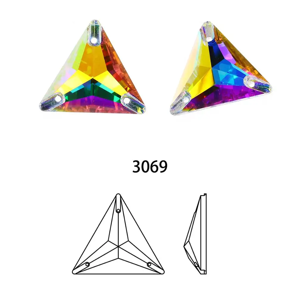 Triangle Sew On Stones and Crystals AB Colors K5 Glass Flatback Rhinestones Sewing Diamond for Clothes Garment Wedding Dress