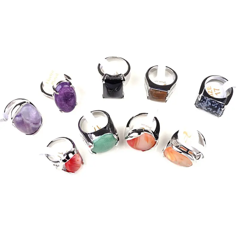 Imixlot 10PCS Colored Natural Small Stone Rings Mix Style Fashion Women Rings Party Wedding Jewelry Wholesale Lot Ring