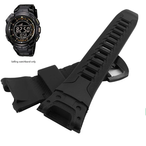 Imagen 2 del producto Correa de reloj para Casio PROTREK PRG-110Y/PRW-1300Y, correa de goma de silicona de resina negra para hombres, pulsera deportiva impermeable