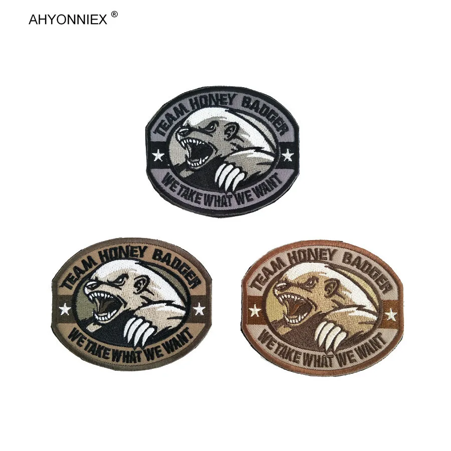 AHYONNIEX 1 Pc Honey Badger Team Morale Soldier Armband Patch Hook and Loop 3D Badge Military Tactical Flag Stickers DIY