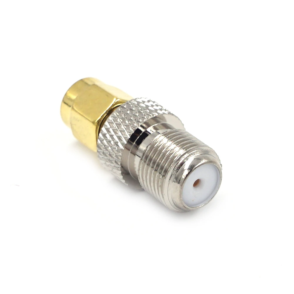 10PCS RP SMA Male to F Type Female Straight RF Coaxial Adapter F Connector To SMA Convertor Gold Tone