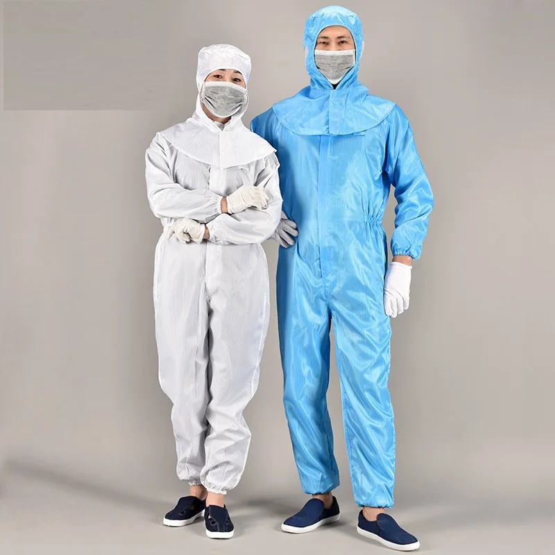 

Anti Static Coveralls Protective Overall Cleanroom Clothes Dust Proof Anti Static Coat For Dustless Workshop Stripe Work Clothes