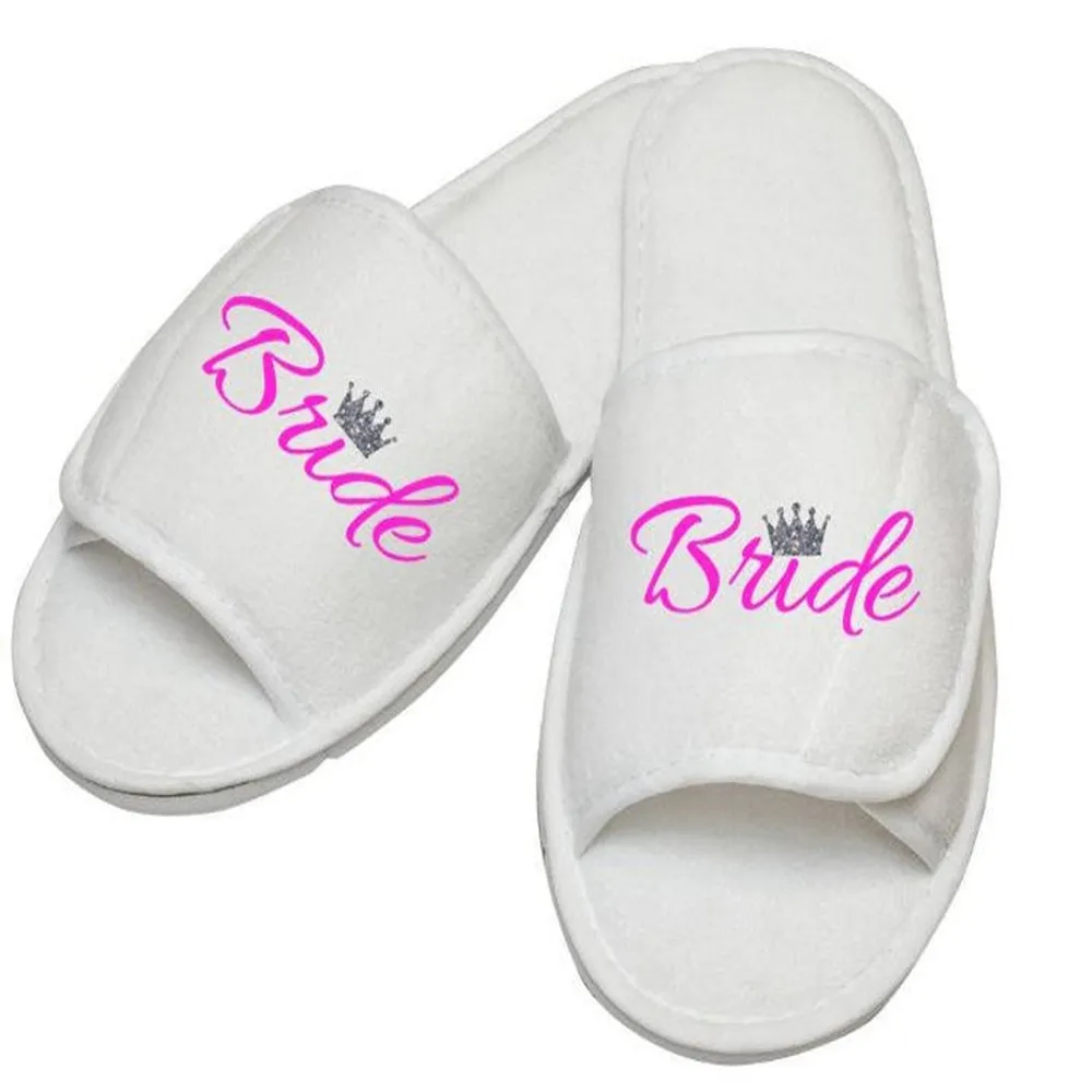 

sparkle crown print spa slippers Personalise monogram bride Wedding gift Bridesmaid flower girl Open Toes slippers brithday gift