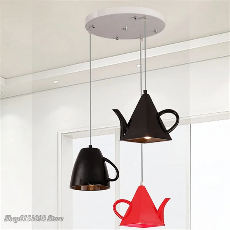 

Modern resin teapot pendant lights Tea cup Pendant lamp Kitchen bar/coffee Hanging lamp for Dining Room Decor lighting Fixturess