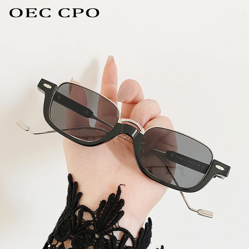 OEC CPO Fashion Ultralight Rectangle Sunglasses Women Punk Semi-Rimless Sun Glasses Men Shades Square Glasses Eyewear Oculos