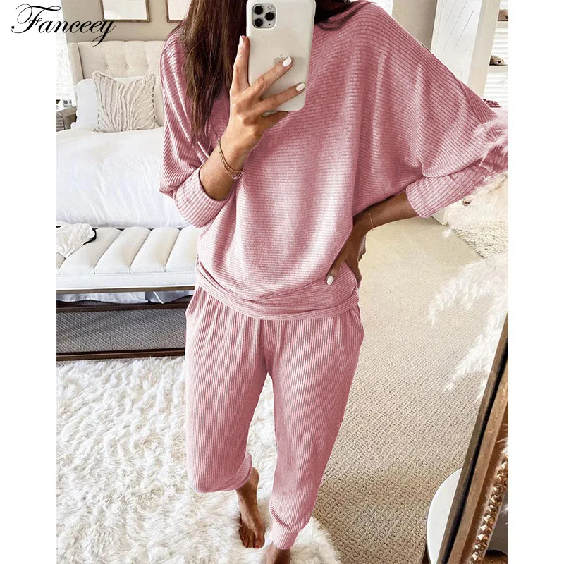 

Fanceey Women's Pajamas Set Cotton Clothes Home Suit Trousers Sleepwear Women Long Sleeve Casual Homewear Female Nightgown 2021