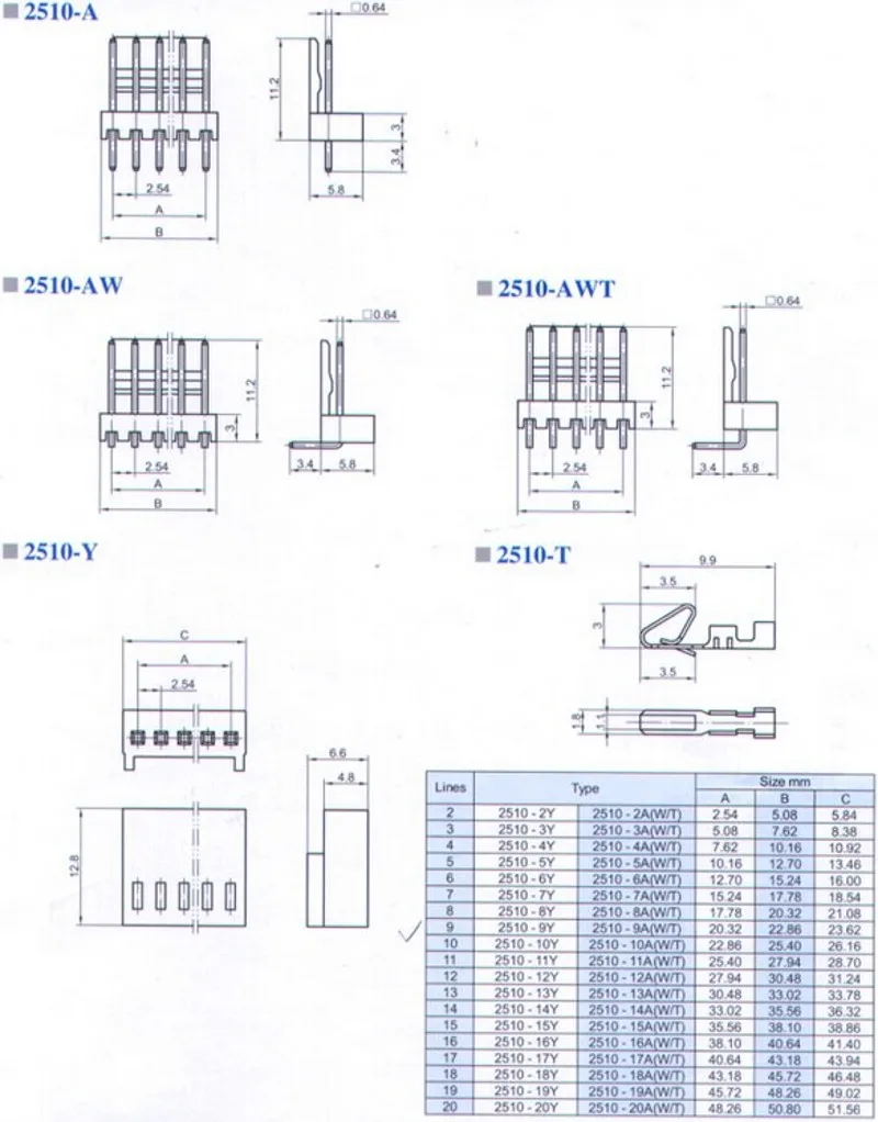 500PCS KF2510 Stecker Kits 2,54mm Pitch JST Stecker 2/3/4/5/6/7/8/9/10P Gerade Rechtwinklig Gehäuse Pin Header – Detail 1