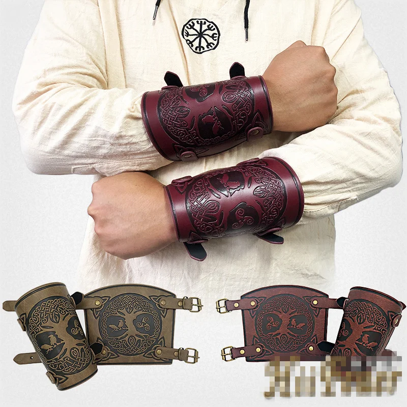 Cavaliere Samurai medievale PU in pelle goffrata guardia del polso interpretazione teatrale Cosplay per uomo accessori cosplay puntelli