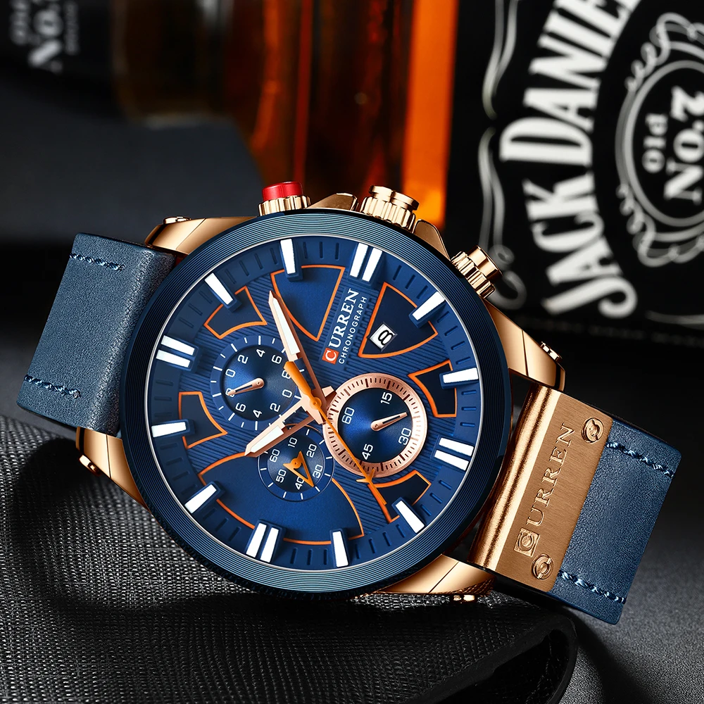 Men Watch Wrist CURREN Top Brand Luxury Leather Quartz Clock Fashion Chronograph Wristwatch  Male Sport Military Watch