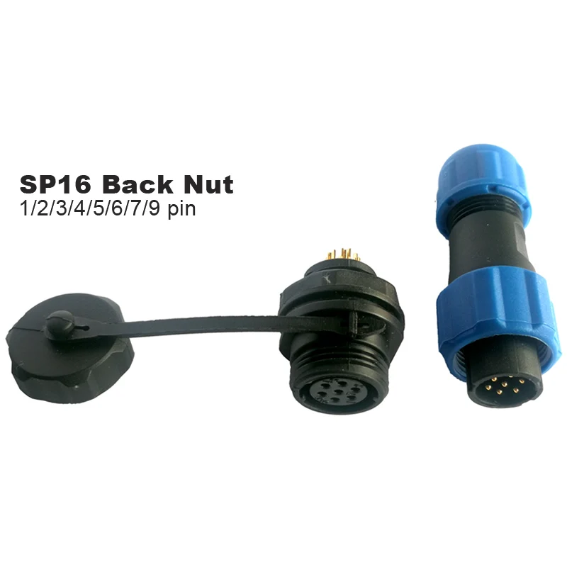 sp16 waterproof plug 2/3/4/5/6/7/9 pin plastic Male Plug & Female Socket for 6-8mm cable Panel Mount Wire connector