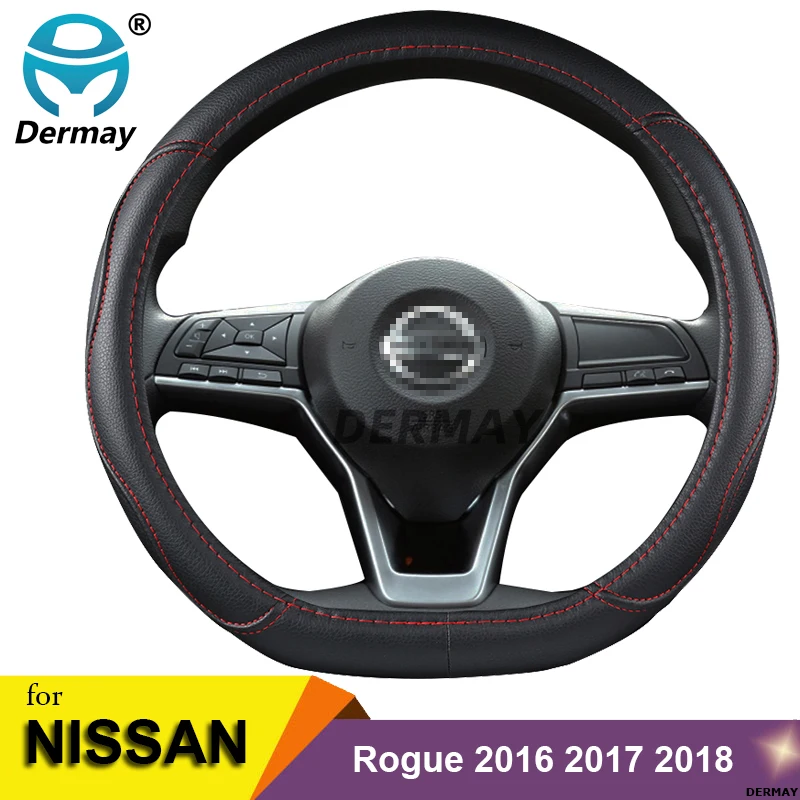 D Shape Steering Wheel Cover PU Leather for Nissan Rogue /Rogue Sport 2016 2017 2018 2019 2020 X-Trail 2017-2020 Car Styling