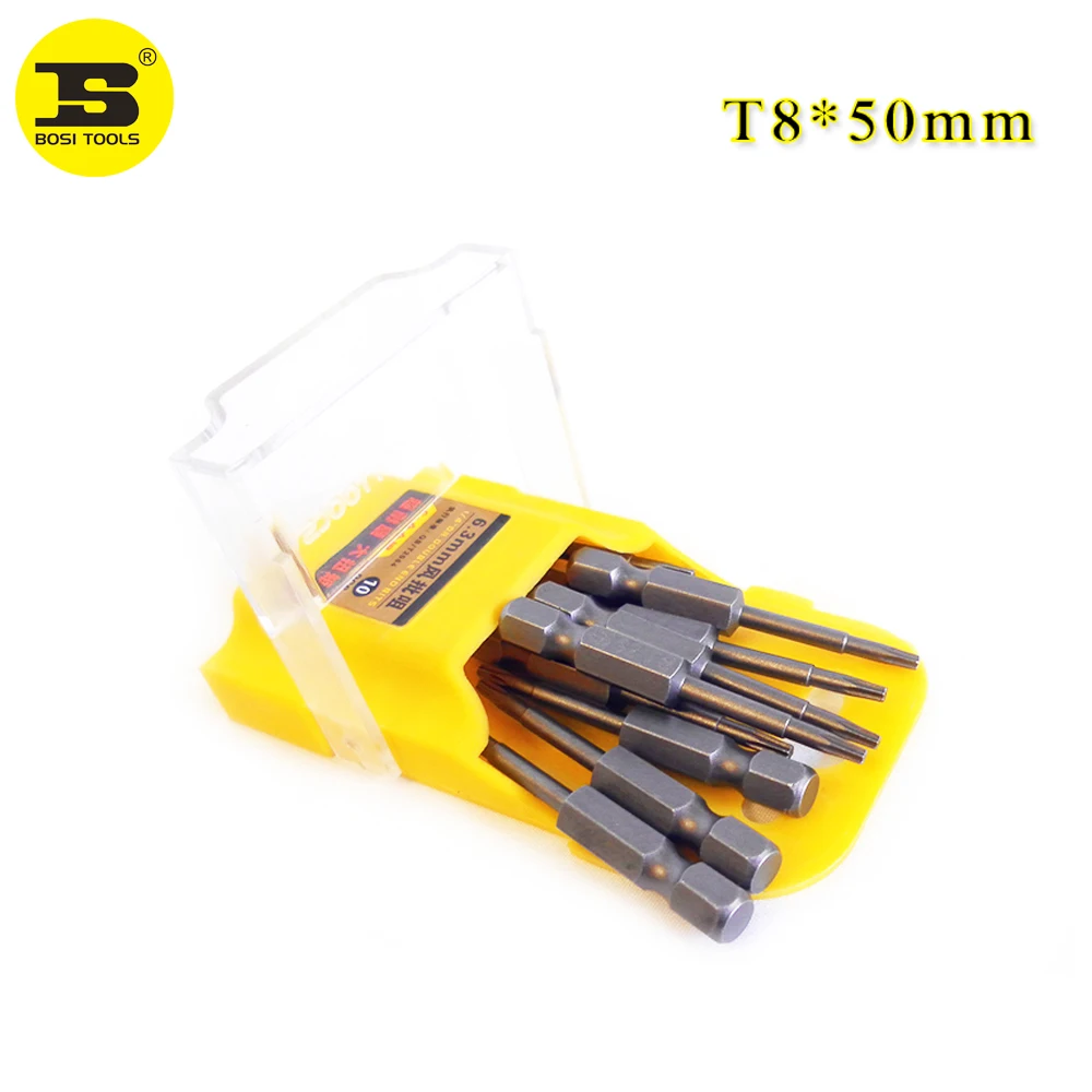 

BOSI 10Pieces 1/4 Inch Hex Shank T8 Torx Security Head Screwdriver Drill Bits S2 Steel