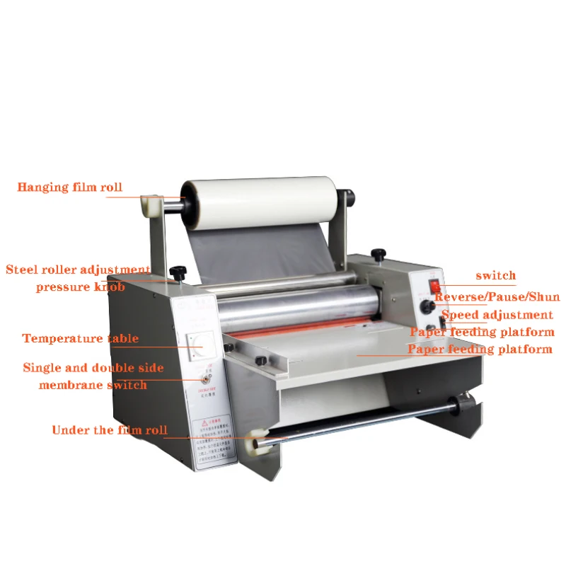 DC-380 Cold Laminator Rolling Machine Single and Double Side Laminating Machine Adjustable Speed Steel Roll Laminating Machine