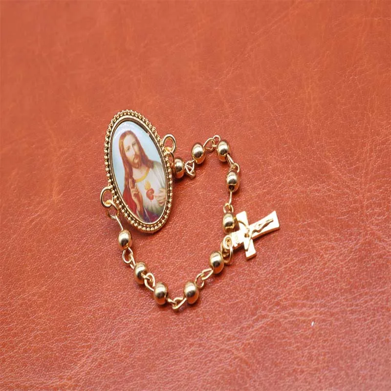 Catholic pearl brooch rosary brooch 12 pieces / random icon, pearl rosary jesus cross, brooch jewelry.