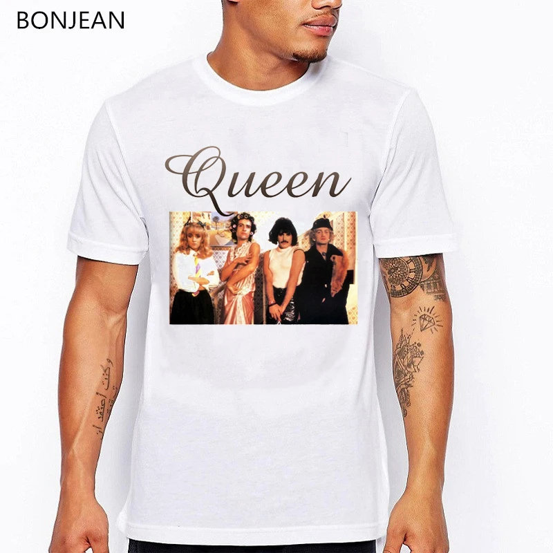 Freddie Mercury The Queen Band T Shirt Men rock Hip Hop t-shirt Hipster vintage tshirt  homme graphic tees male white Tops