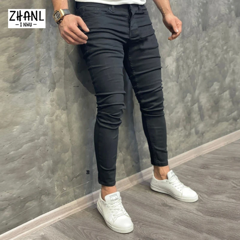 New Man Pants Retro Stretch Jeans Casual Slim Fit Trousers Male Washing Zipper Plus Size Pencil Pants Denim Skinny Jeans for Men