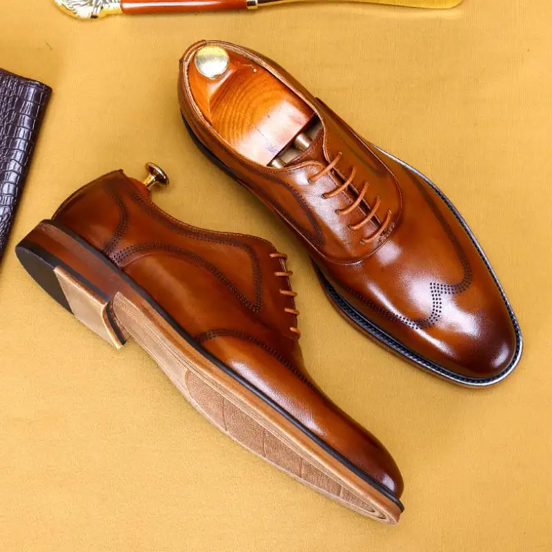 

British Trendy Genuine Leather Casual Men Shoes Black Brown Oxfords Daily Leisure Party Dress Shoes Quality Office Work Shoes