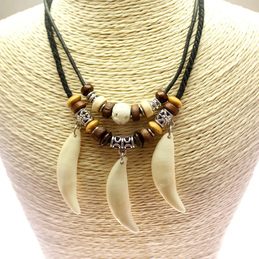 Wolf teeth Necklace True Three teeth Indian Ethnic Jewelry Retro Personality Accessories