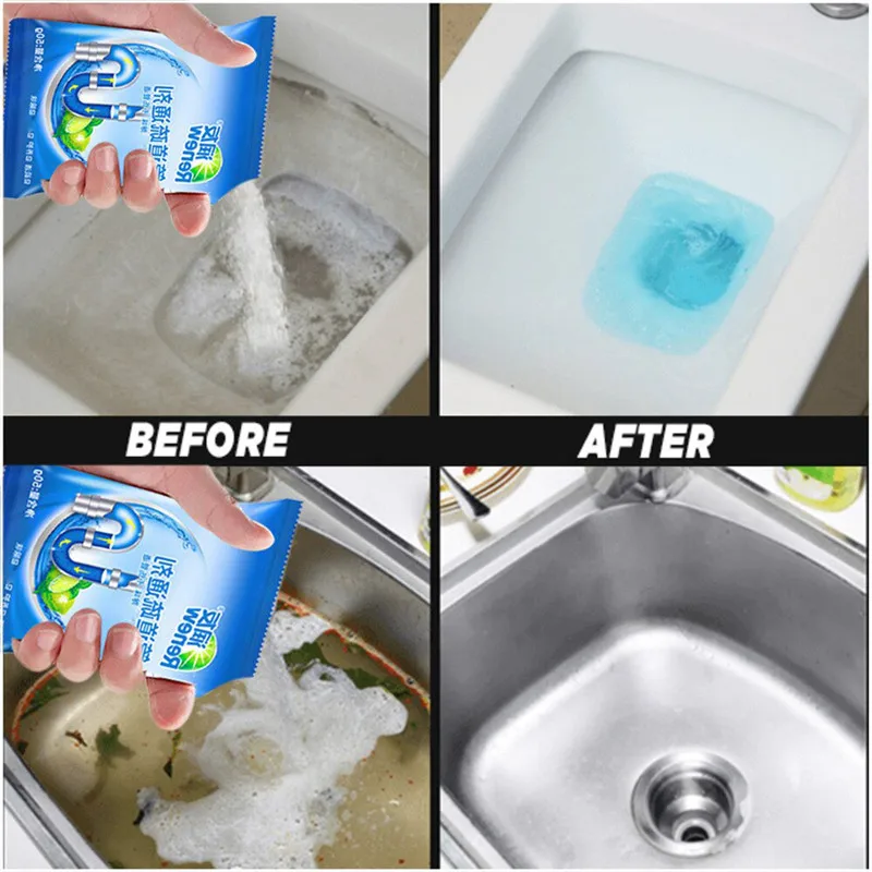 5PCS Drain Cleaners Powerful Pipe Dredging Agent Kitchen Water Toilet Closestool Clean Deodorant Powder 50g Sink Drain Unblocker