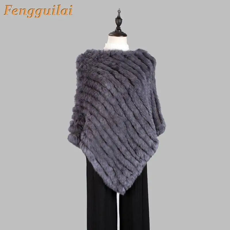 Real Fur Knitted Rabbit Fur Poncho Vest Fashion Wrap Coat Shawl Lady Natural Wedding Party Wholesale