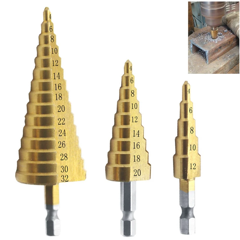 3 stücke HSS Titan Bohrer 4-12 4-20 4-32 Bohren Power Werkzeuge Metall Hohe geschwindigkeit Stahl Holz Loch Cutter Kegel bohrer
