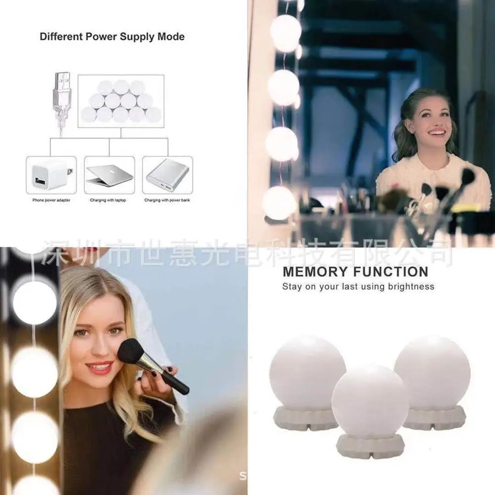 5V USB Hollywood Mirror Light With Touch Dimmer Makeup Table Mirror Led Light Bedroom Decor 10 Led Bulbs Vanity Light 3-Color