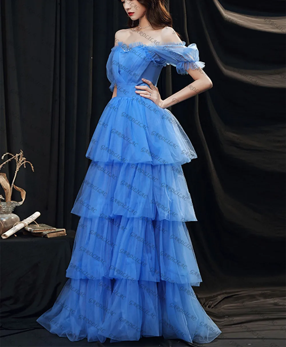 2021 New Women's Tulle Elegance Long Evening Dresses Beaded Prom Ball Gowns long  homecoming dress for teens Long princess Dress