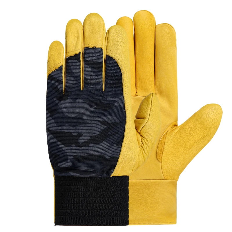 QIANGLEAF Industrial Machinery Breathable Cowhide Leather Worker Protect Gloves Driving Gardening Safety Protective Mitten 410MC