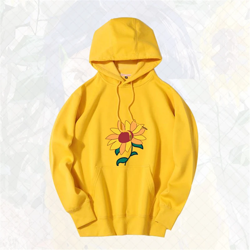 لطيف عجب البيض الأولوية أنيمي تأثيري Ohto Ai رداء صوفي بقلنسوة عباد الشمس الأصفر البلوز الرجال النساء تي شيرت زي الكبار طفل