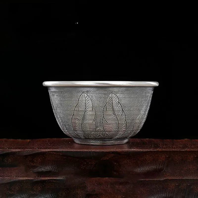 

Silver Cup Small Tea Cup Sterling Silver 999 Handmade Lotus Retro Chinese Kung Fu Sterling Silver Tea Cup