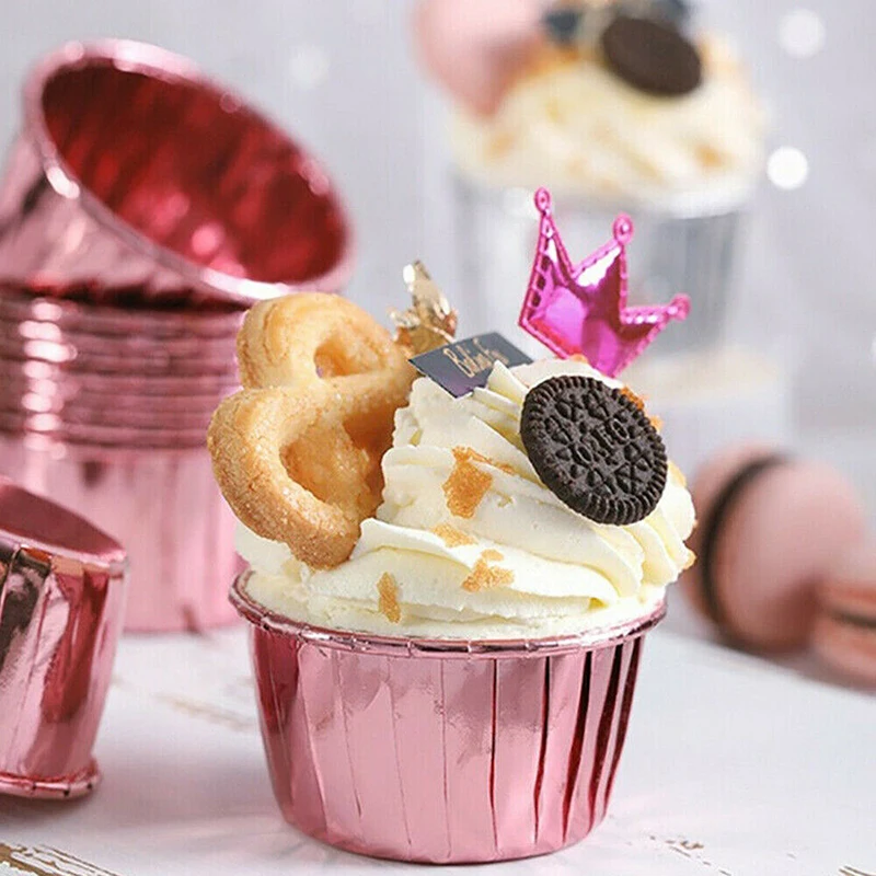 50pcs Large Rolled Cups Rimmed Cake Cups Gold Baking Dessert Table Disposable Commercial High Temperature Muffin Cups