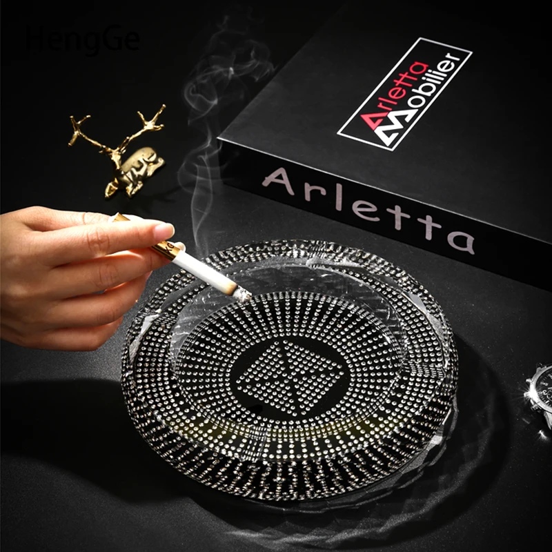 

Crystal Glass Ashtray European Creativity Diamond-encrusted Large Ash Tray Office Trend Desktop Ornament Living Room Decoration