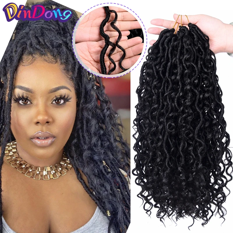 

DinDong Boho Crochet Braid 14inch Messy Goddess Curly Faux Locs Braids Synthetic Braiding Hair Extensions Bohemian Locs