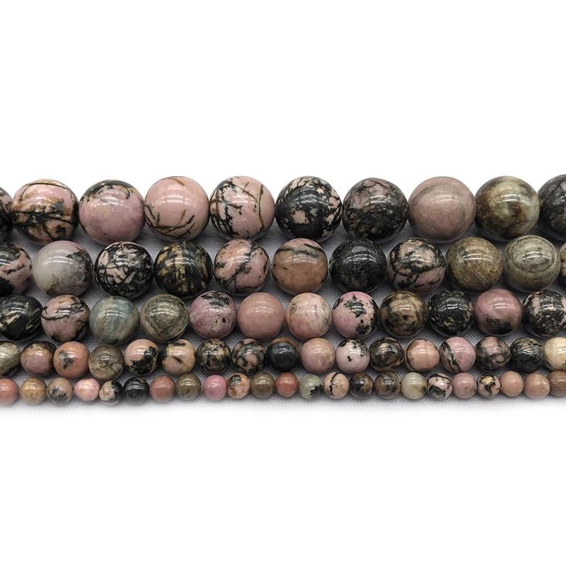 Natural Black Line Rhodochrosite Stone Round Loose Beads For Jewelry Making  DIY Bracelet Necklace 4/6/8/10/12 mm Strand 15\'\'