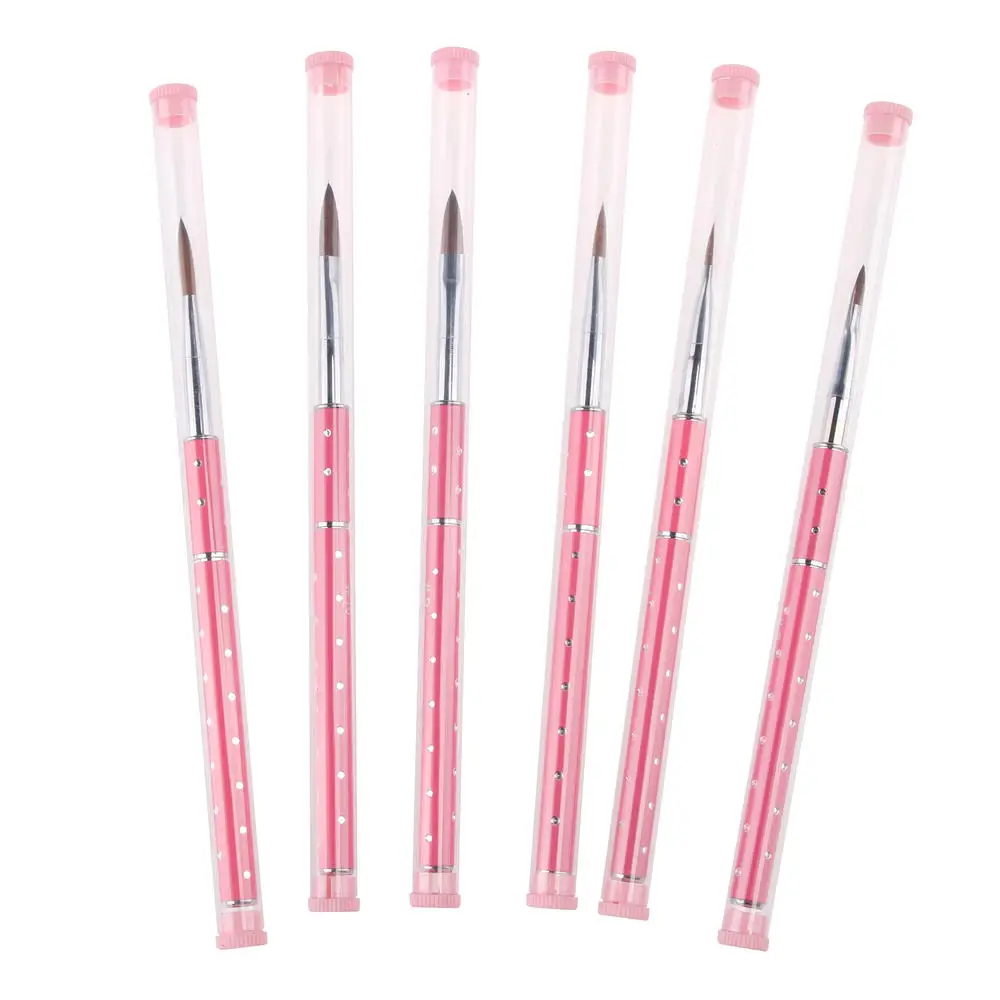 Pincel acrílico Kolinsky de marta cibelina, pincel delineador de uñas con mango de Metal, lápiz de pelo de diamante, Gel UV, pintura de dibujo, 1 unidad