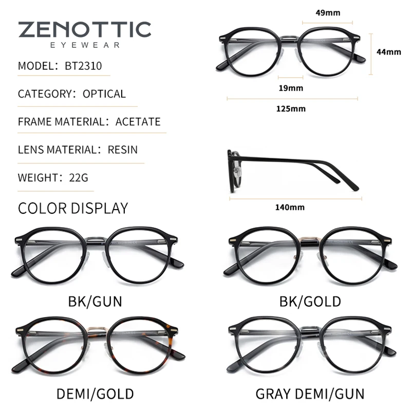 ZENOTTIC Vintage Retro Acetate Tortoiseshell Round Mens Eye Glass Frames for Women Optical Prescription Eyeglasses