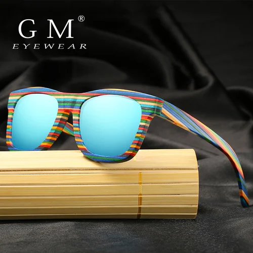 GM-Gafas de sol polarizadas hechas a mano con montura colorida de madera, lentes reflectantes de bambú, unisex