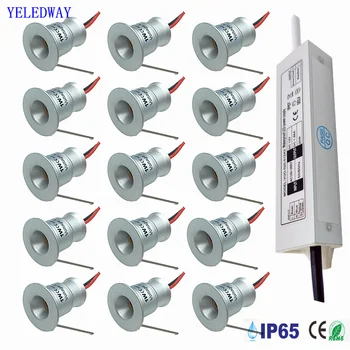 1W LED Biały Czarny Srebrny Mini Wpuszczany Reflektor Punktowy 12V IP65 Sufitowy Downlight Wewnętrzny Reflektor Szafkowy Zewnętrzny Reflektor Z Sterownikiem