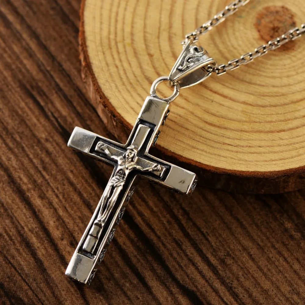 BOCAI New Real S925 Silver Jewelry Retro Punk Trend Jesus Cross Pendant for Men and Women Premium Gifts Wholesale