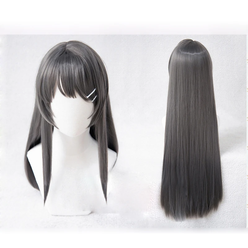 Sakurajima Mai Cosplay Bộ Tóc Giả Rascal Không Mơ Của Thỏ Bé Gái Senpai Chịu Nhiệt Tổng Hợp Dài Xám Tóc Giả + tóc Giả Bộ Đội