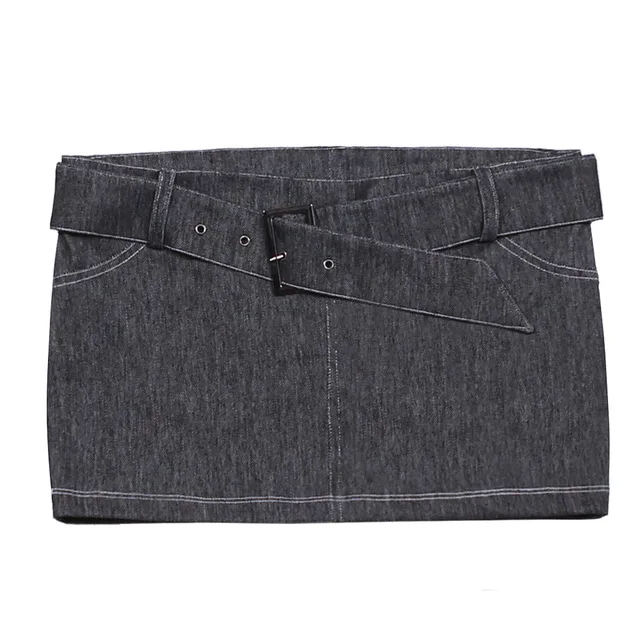 Rok Mini Seksi Wanita dengan Sabuk Denim Hitam yang Dapat Disesuaikan, Bergaya untuk Klub Malam