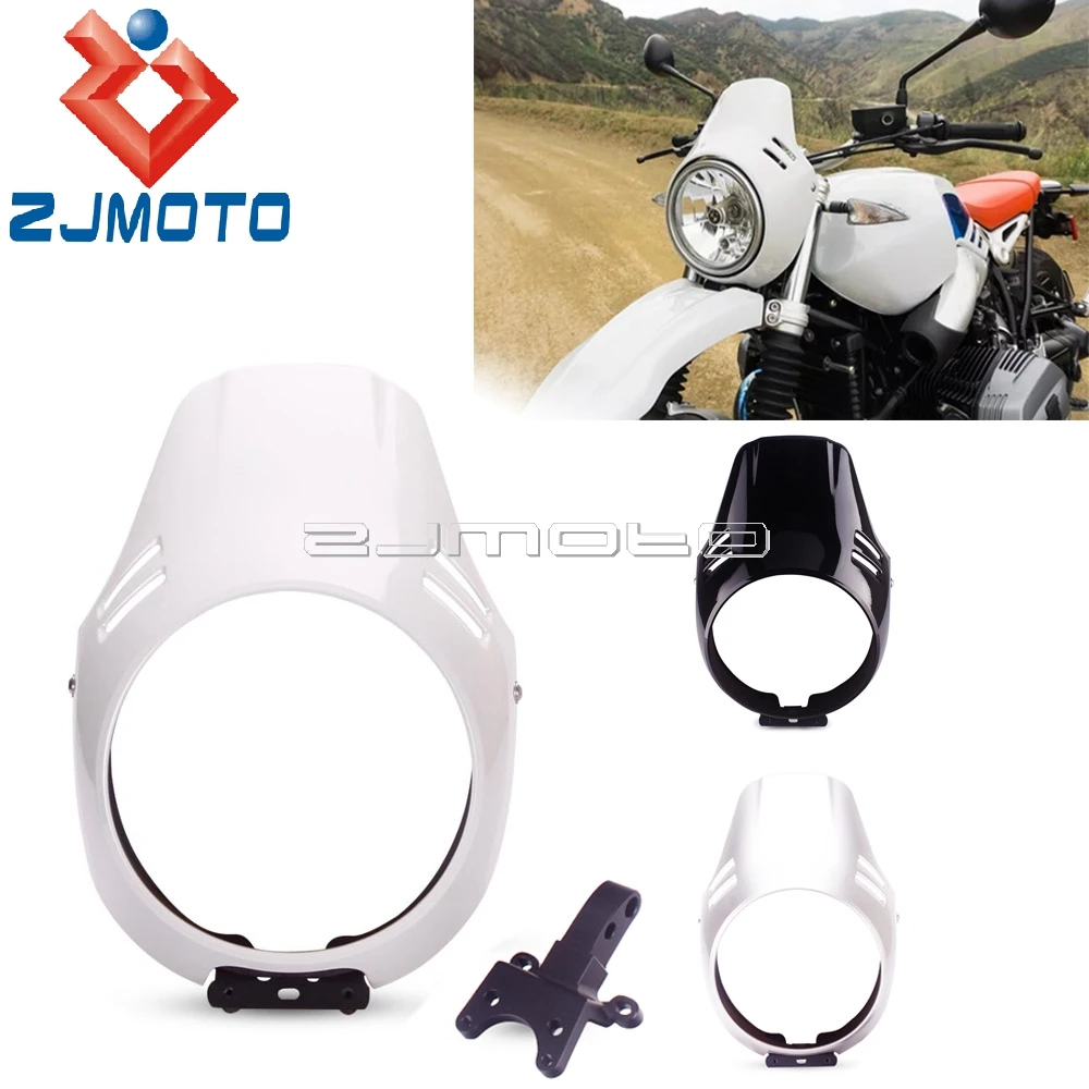 White/Silver/Black Cafe Racer Head Light Mask Headlight Fairing Front Cowl w/ Mount For BMW R Nine T Urban GS Scrambler 16-19