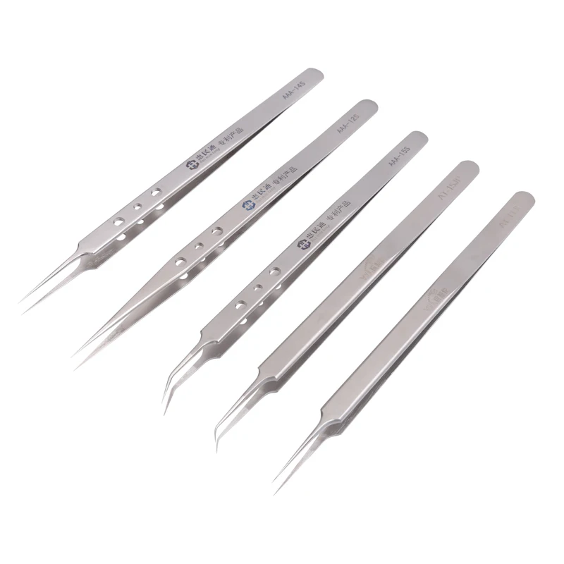 

Stainless Steel Industrial Tweezers Straight Curved Pointed High Hardness Precision Forceps Phone Repair Hand Tools Kit