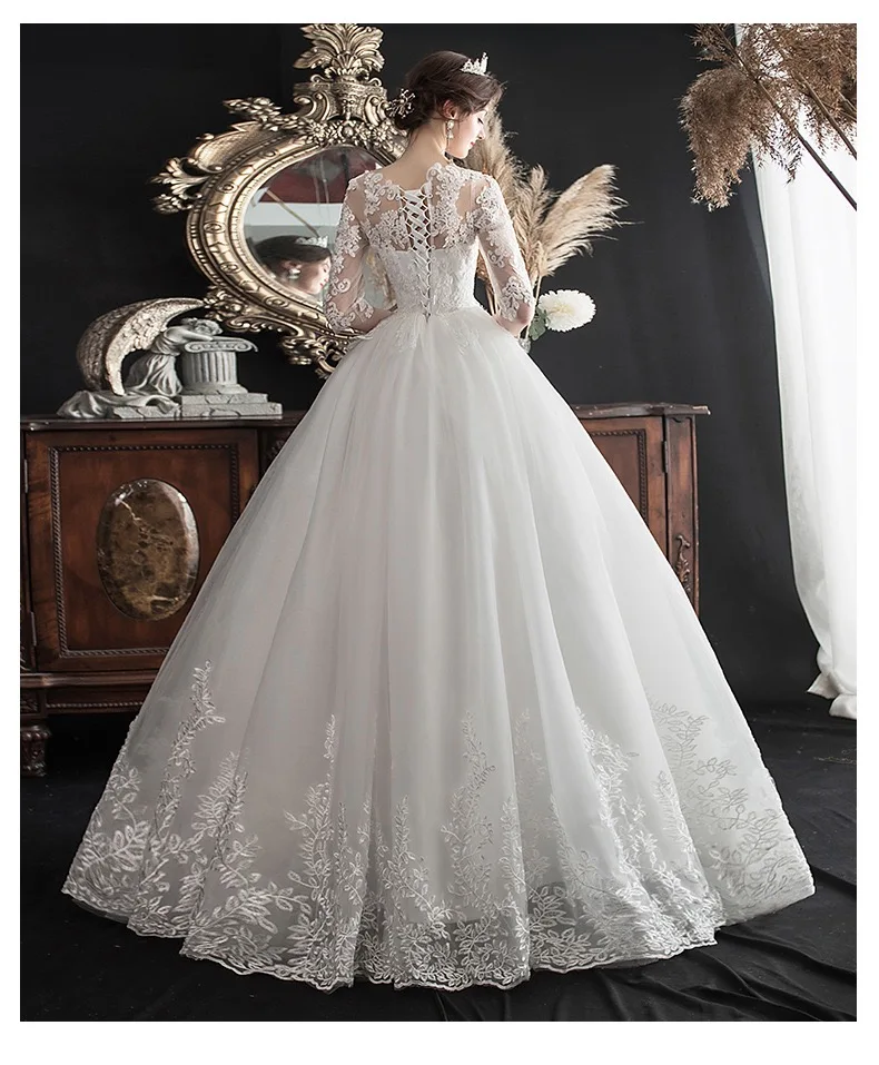 Mais tamanho nupcial branco vestidos de casamento para as mulheres clássico laço flor rendas até vestido de baile vestidos de noiva